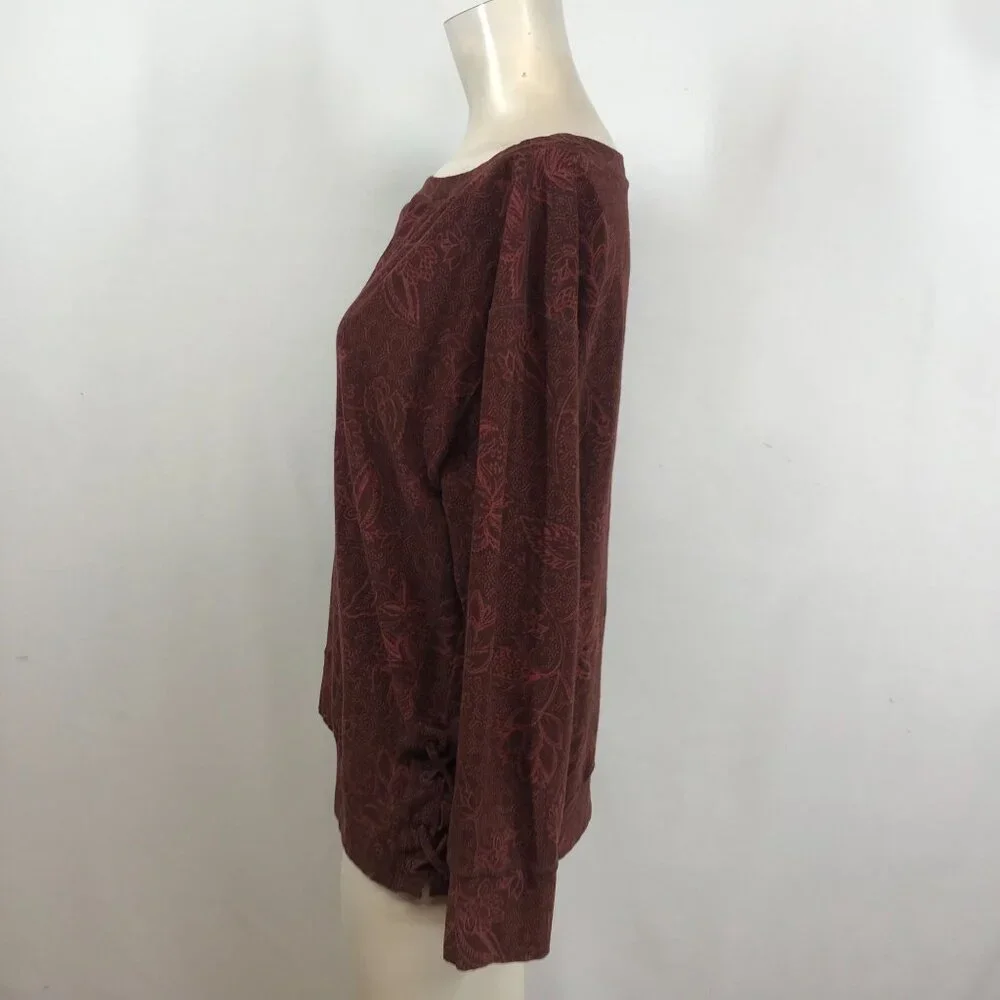 PRANA - WOMEN'S LARGE - MAROON LONG SLEEVE ROUND NECK PULL-OVER TOP SHIRT - Picture 3 of 6